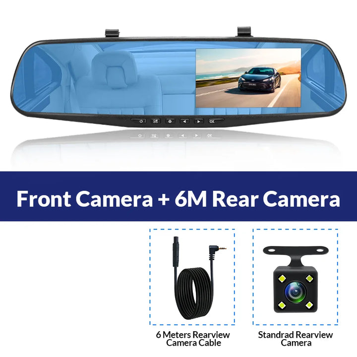 Dashcam 4.3Inch 1080P IPS Car DVR Driving Recorder  Rearview Mirror Dual Lens Car Recorder  Front and Rear Black Box