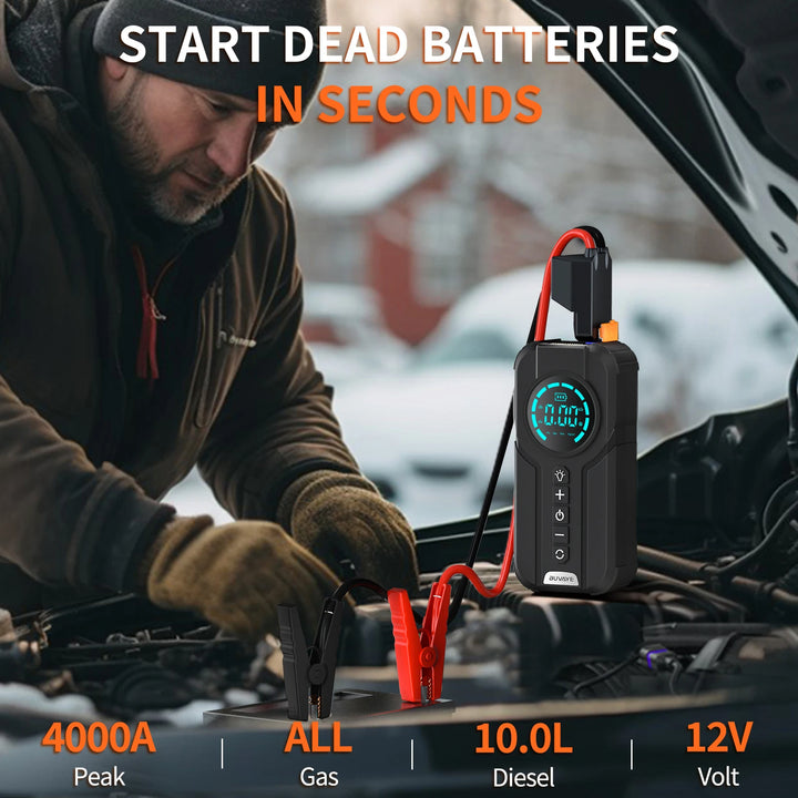 BUVAYE 4 in 1 Jump Starter Air Pump Portable Air Compressor Power Bank Lighting Car Battery Starters Starting Auto Tyre Inflator